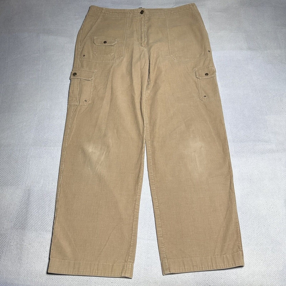 Vintage Y2K Lauren Ralph Lauren Brown Baggy Corduroy Cargo Pants Women's Size 12